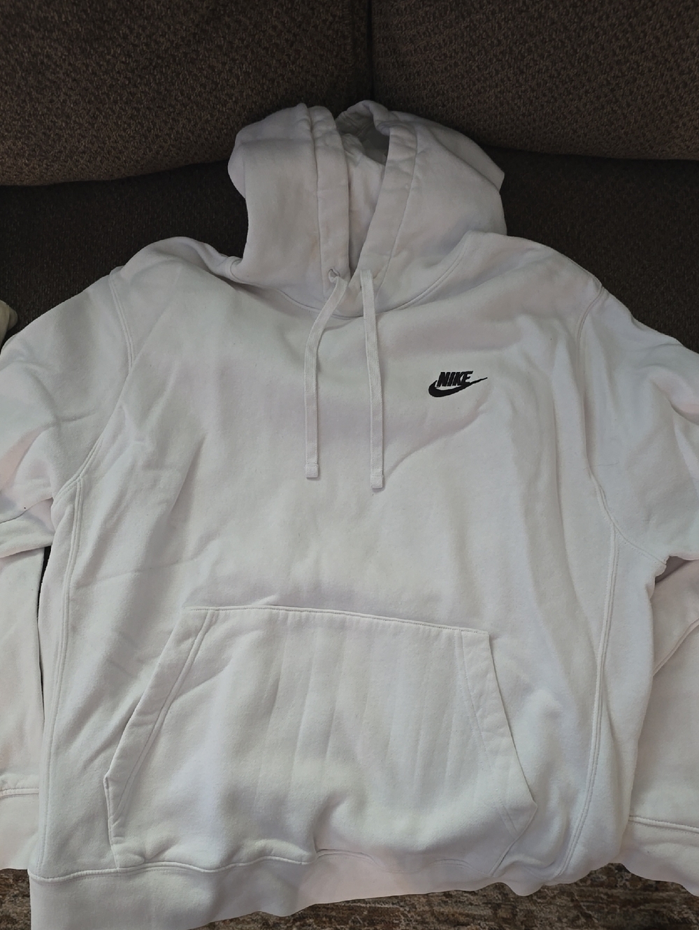 Nike White Crewneck Pullover Hoodie with Black Logo
